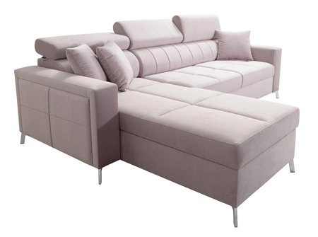 Nausa Ecksofa mit Schlaffunktion marineblau links Samt stilvolles bequemes Ecksofa verstellbare Kopfstützen Bettzeug Container