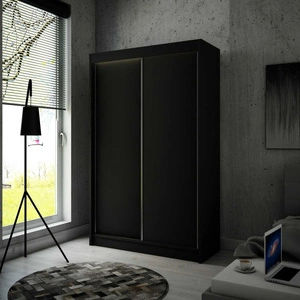 Schiebeschrank Kristo 120 cm schwarz komfortabler Kleiderschrank im Trend des Minimalismus mit Aluminiumtüren ausgestattet