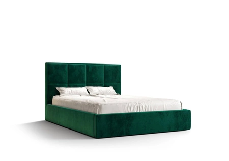 Polsterbett Aresa 160x200 mit Aufbewahrung Flaschengrün Modernes skandinavisches Stilbett mit bequemem Kopfteil