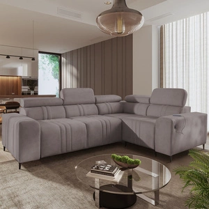 Ecksofa mit Schlaffunktion Castel II graubraun rechtsseitiges Komfort-Ecksofa mit verstellbaren Kopfstützen Bettzeugcontainer