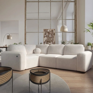 Ecksofa mit Schlaffunktion Arbon II beige linke Seite stilvolles Design ausgeprägte runde Form Bettkasten