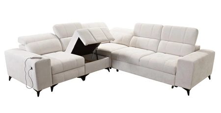 Ecksofa mit Schlaffunktion Penejos III Lux hellgrau links Ecksofa für Wohnzimmer mit ausziehbarem Fußteil Bettwäschecontainer