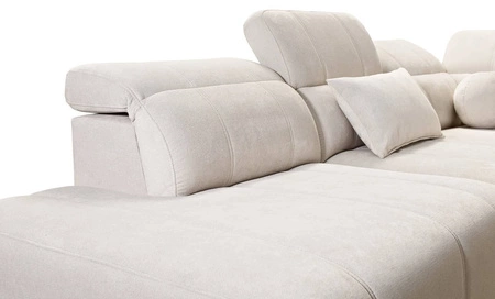 Ecksofa mit Schlaffunktion Penejos IX grau Esche links stilvolles Ecksofa mit Bettzeugcontainern komfortable verstellbare Kopfstützen