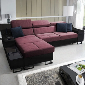 Ecksofa mit Schlaffunktion Alcamo burgund/schwarz links stilvolles Ecksofa mit einer ausziehbaren praktischen Schublade an der Seite des Möbels