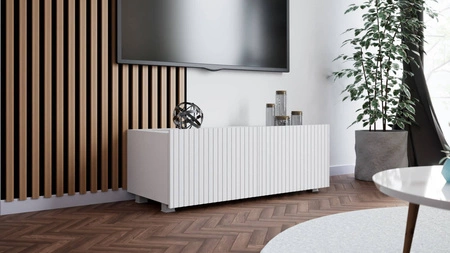 RTV Schrank Colder 100 cm weiß mit Möglichkeit der Aufhängung stilvolle geriffelte Front elegante Form der Möbel im modernen Stil