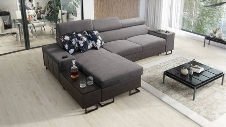 Ecksofa mit Schlaffunktion Flavio grau / graphit links elegantes Ecksofa mit einer seitlich zu öffnenden Verlängerungsstange