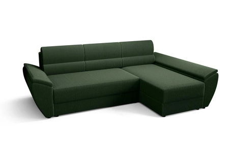 Ecksofa mit Schlaffunktion Fogu III grün rechtsseitig stilvolles Ecksofa mit Armlehnen und Bettzeugablage Kordelstoff
