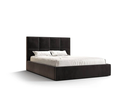 Polsterbett Aresa 140x200 mit Aufbewahrung Graphit Modernes skandinavisches Stilbett mit bequemem Kopfteil