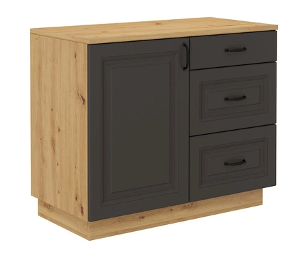 Sideboard Style 100 cm Eiche artisan / grau graphit klassisches Design Einscheibensicherheitsglas stilvoll gefräste Fronten geräumige Schubladen