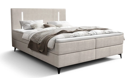 Boxspringbett Norco 140x200 ecru stilvolles Bett mit Bettwäsche Container Beleuchtung im Kopfteil fügt eine einzigartige Note