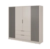 Kleiderschrank Aspen 206 cm Beige / Schwarze Lamellen modernes Design Schranktüren mit dekorativen Lamellen