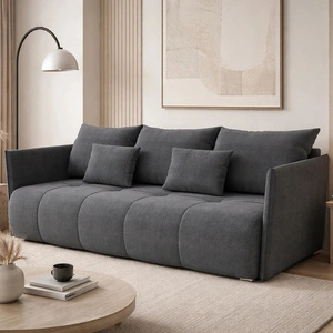 Sofa mit Schlaffunktion Selva dunkelgrau funktionelles Wohnzimmersofa mit Stauraum für Bettzeug aus strapazierfähigem Webstoff