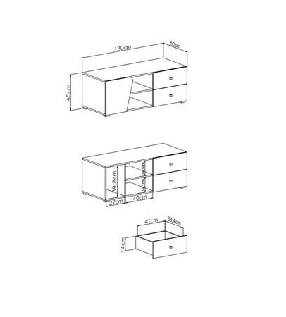 RTV-Schrank Dzeta 120 cm Eiche / Anthrazit ideal für das Jugendzimmer TV-Schrank in modernen Farben