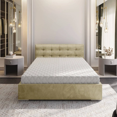 Mona Polsterbett 160x200 beige mit Container im modernen skandinavischen Stil mit gestepptem Kopfteil mit Kristallen