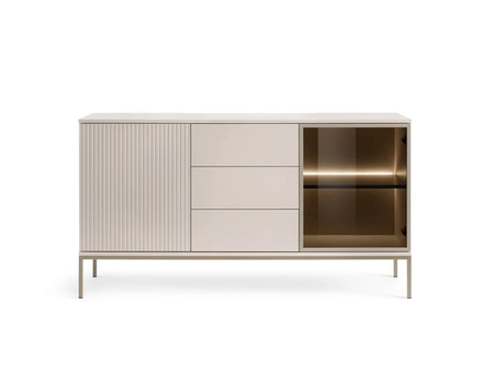 Kommode Amma 154 cm beige einzigartiges Design dekorative geriffelte und verglaste Fronten der Kommode