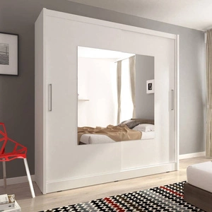 Loretta Schiebeschrank 180 cm weiß moderne Garderobe ideal für ein Schlafzimmer Kleiderschrank oder Flur