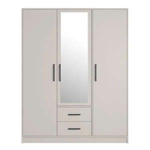 Kleiderschrank mit Spiegel Caspe 150 cm beige modernes Design ABS-Finish und Aluminiumgriffe