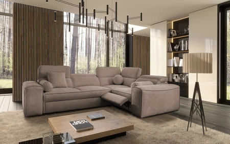 Ecksofa mit Schlaffunktion Viano II Lux hellbraun rechtshändiges Designer-Ecksofa für das Wohnzimmer mit komfortablem ausziehbarem Fußteil