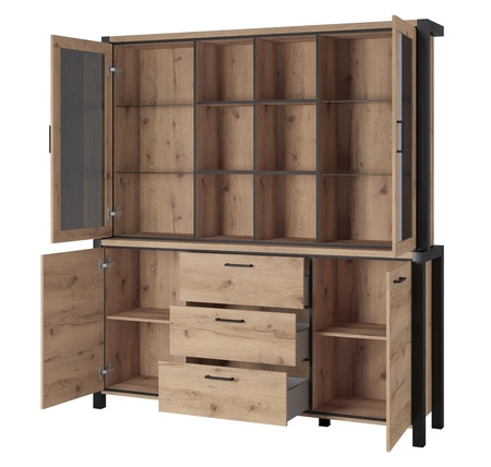 Activ Sideboard 180 cm Eiche taurus / schwarz modernes Design sicheres gehärtetes Glas stilvolle Metallgriffe geräumige Schubladen