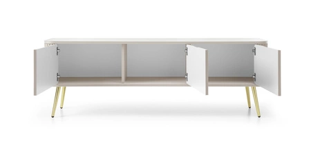 RTV Schrank Zoya 168 cm beige modernes Design massiv auf goldenen Beinen geriffelte Front charakteristische ovale Form