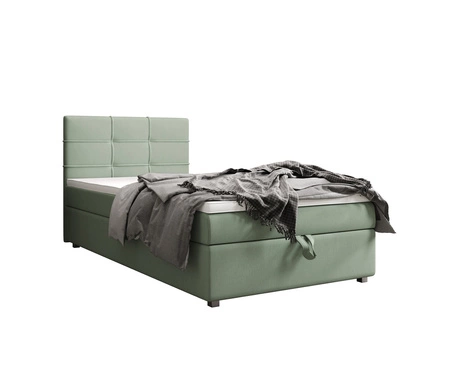 Boxspringbett Fresno 90x200 mintgrün modern skandinavischen Stil mit gepolstertem Kopfteil Bett mit Staukasten