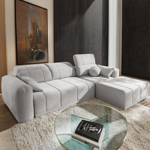 Ecksofa mit Schlaffunktion Cetara grau Esche rechts stilvolles Design bequeme verschiebbare Rückenlehnen verstellbare Kopfstützen