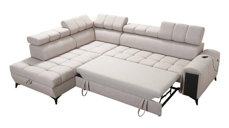 Ecksofa mit Schlaffunktion Bolmso VII grau linke Ecke äußerst elegantes Ecksofa für Wohnzimmer mit Schublade und Bettzeugcontainer