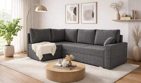 Ecksofa mit Schlaffunktion Nofi dunkelgrau linke Ecke modernes Design schlichtes und stilvolles Design passend zu jeder Einrichtung