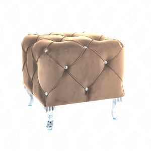 Hesta Pouffe 50 cm beige ideal Hocker schmutz- und kratzfest Sitzpouffe gesteppte Elemente mit Kristallen