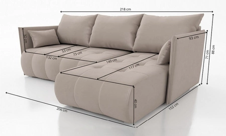 Ecksofa mit Schlaffunktion Selva dunkelbeige universal seite Ecksofa mit Bettzeugablage aus Stoff mit Plüschoberfläche