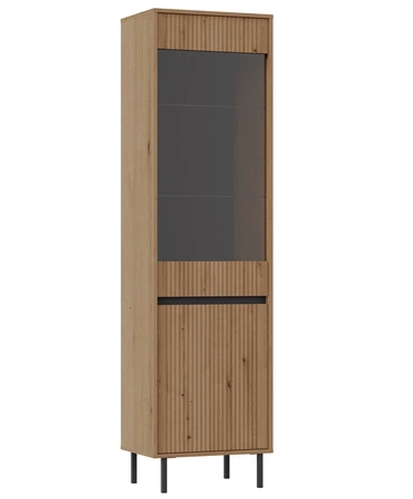 Osaka Wandschrank Eiche evoke / schwarz minimalistisches Design akzentuiert durch trendige Farben hohe Metallbeine schwarz geschmackvoll geriffelte Front