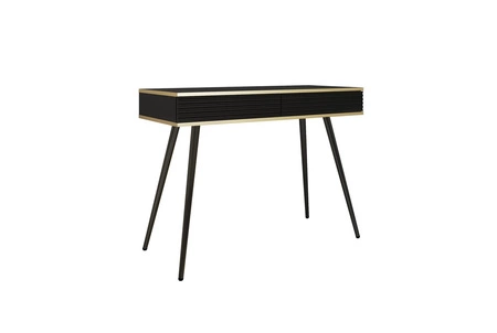 Konsole mit Schubladen Luxury schwarze eleganter Schminktisch mit geriffelten Fronten hohe schwarze Beine Körper mit Gold trim gekrönt
