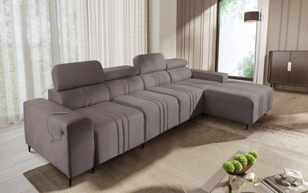 Ecksofa mit Schlaffunktion Castel XII grau braun rechte Ecke stilvolles und bequemes Ecksofa für das Wohnzimmer funktionelle verstellbare Kopfstützen