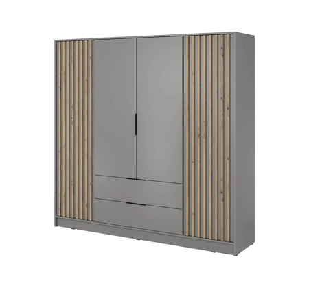 Kleiderschrank Aspen 206 cm Grau / Eiche Artisan Lamellen modernes Design Schranktüren mit dekorativen Lamellen