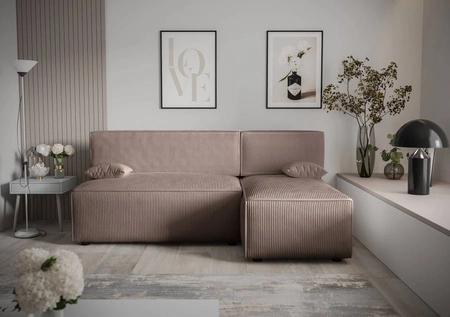 Brandon Schlafsofa hellbraun rechte Ecke dreidimensional gestreifter Stoff ausdrucksstarker Bettkasten