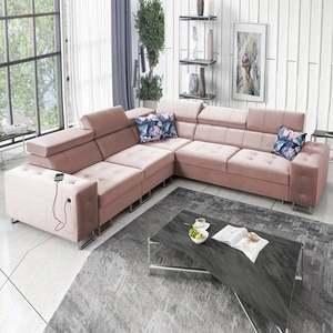 Ecksofa mit Schlaffunktion Hampton III quartz pink linkes Komfort-Ecksofa aus glattem und weichem Samtstoff
