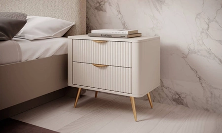 Lante Nachttisch beige stilvolle Schrank mit Schubladen ideal für Schlafzimmer in Glamour und skandinavischen Stil ursprüngliche Form der festen