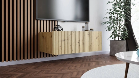 RTV Schrank Colder 100 cm Eiche Handwerker mit der Möglichkeit der Aussetzung stilvolle geriffelte Front elegante Form der Möbel in einem modernen Stil