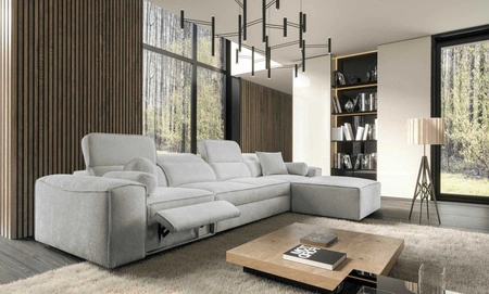 Ecksofa mit Schlaffunktion Viano XII Lux grau Esche rechtshändig Designer-Ecksofa für Wohnzimmer mit komfortablem ausziehbarem Fußteil