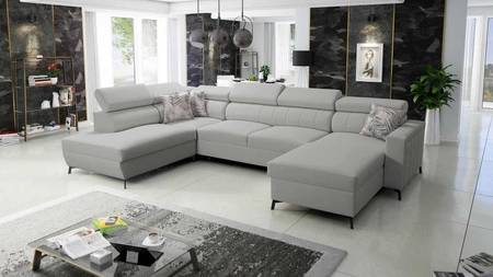 Ecksofa mit Schlaffunktion Savona VI grau Esche rechts elegantes und bequemes Ecksofa für Wohnzimmer mit zwei Bettkästen 