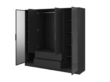 Kleiderschrank Corse 206 cm schwarz moderner Design Kleiderschrank mit Glasfronten und geräumigen Schubladen ideal für Schlafzimmer und Büros