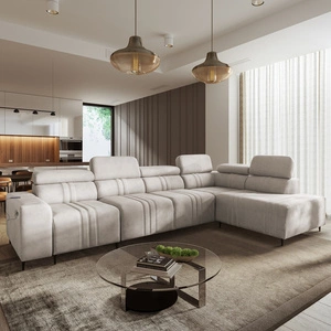 Ecksofa mit Schlaffunktion Castel XI beige rechte Seite bequemes Ecksofa mit Bettzeugablage strapazierfähiger Stoff