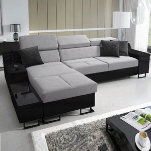 Ecksofa mit Schlaffunktion Alcamo grau/schwarz links elegantes und stilvolles Ecksofa mit einer ausziehbaren praktischen Schublade an der Seite des Möbels