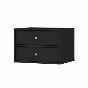 Hängende Nachttisch Kioto IV schwarz Graphit mit Schubladen ideal Schlafzimmer Schrank mit subtilen Finish Metall Gold Griffe