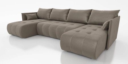 Ecksofa mit Schlaffunktion Selva U dunkelbeige Ein interessant präsentiertes Ecksofa aus Stoff mit einer plüschigen Oberfläche