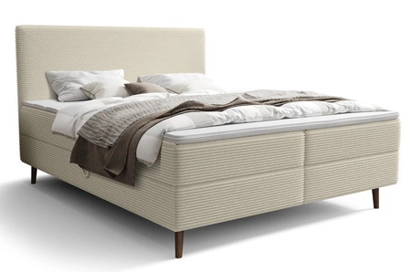 Boxspringbett Totti 140x200 beige stilvolles Bett mit Bettzeugablage dreidimensionaler Stoff mit ausdrucksvollen Streifen