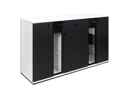 Kommode mit Schublade Senja 140 cm weiß / schwarz elegantes Design dekorative geriffelte Front mit Metallgriff