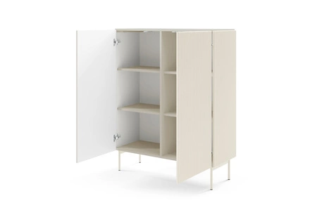 Kommode Muti 99 cm beige Design Kommode mit auffälliger Riffelung der Fronten und Push-to-Open-System des Korpus