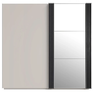 Schiebeschrank mit Spiegel Estan 215 cm beige/anthrazit modernes Möbeldesign Schranktür mit Lamellen verziert