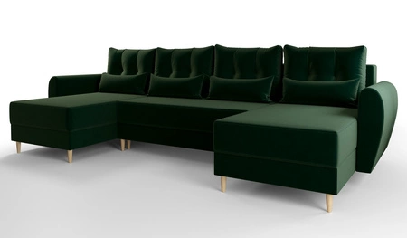 Ecksofa mit Schlaffunktion Rovigo U Flasche grün elegantes und bequemes Ecksofa in skandinavischer Form großes Bettzeugfach